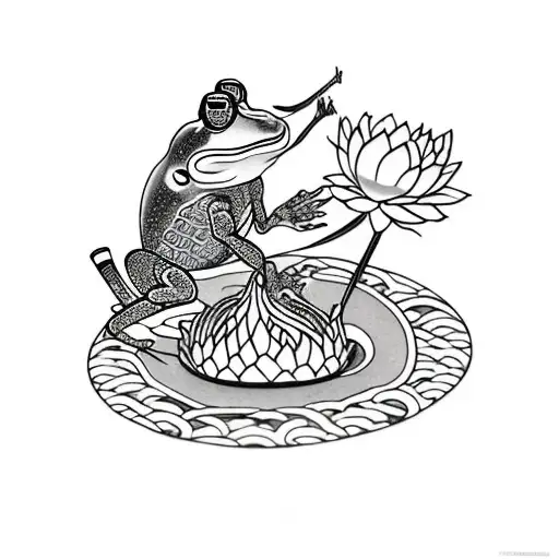 lotus flower and frog smoking tattoo design idea