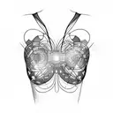 electric circuit bodysuit with a procesator on chest tattoo design idea