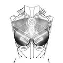 electric circuit bodysuit with a procesator on chest tattoo design idea