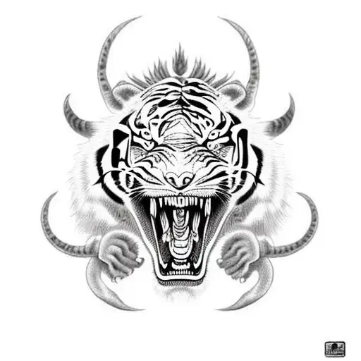 asian dragon with tiger fighting full back tattoo design idea