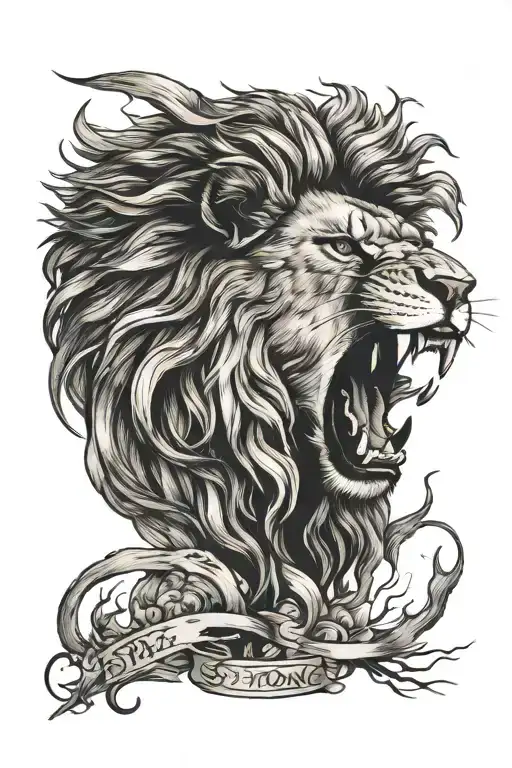stay strong lion roaring tattoo design idea