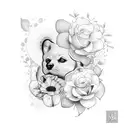 nome com mãe e bebe e flores  tattoo design idea