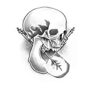 A seductive vampire pirate holding a skull with a rose in its mouth tattoo design idea