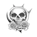 A seductive vampire pirate holding a skull with a rose in its mouth tattoo design idea
