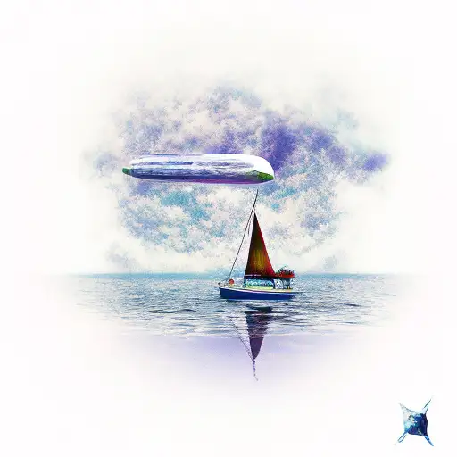 boat flying overhead, with a reflection of an elderly person tattoo design idea