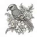 Guatemala Quetzal bird with marigold flowers growing tattoo design idea