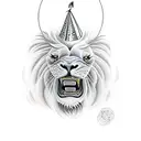 sea with lion, birthday dates  tattoo design idea