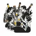 A vibrant and colorful party scene with smoke and drinks swirling around, encapsulating the essence of living life to the fullest tattoo design idea