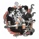 A vibrant and colorful party scene with smoke and drinks swirling around, encapsulating the essence of living life to the fullest tattoo design idea