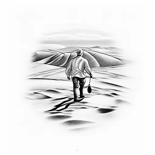 man walking on sand dune  tattoo design idea