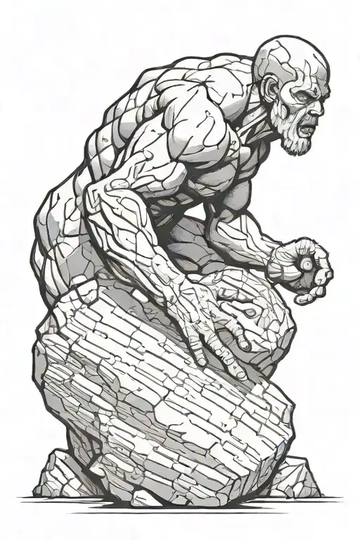 Sisyphus pushing a boulder tattoo design idea