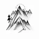 A mountain landscape with hiking trails winding through it, with hidden video game Easter eggs along the way tattoo design idea