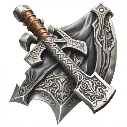 thor stormbreaker axe with two blades right tattoo design idea
