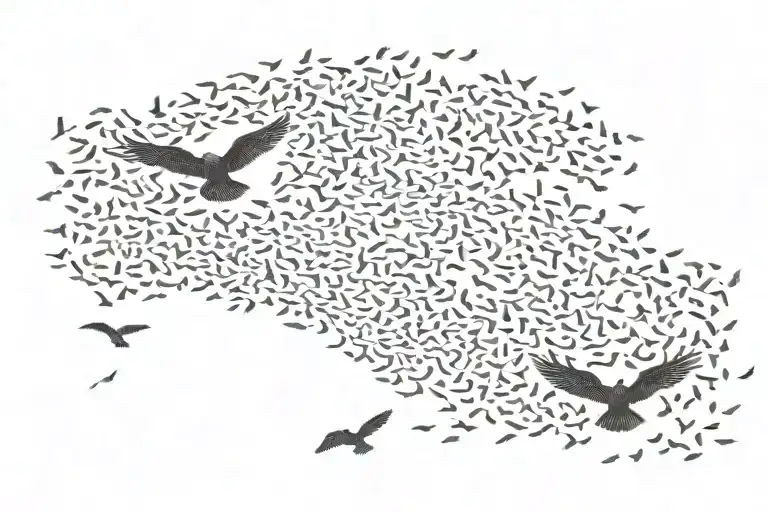 4 birds flying in same direction wide apart  tattoo design idea