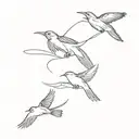 4 small birds flying together symbolizing tattoo design idea