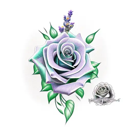 Rose, Lavender Sprig, and Jade tattoo design idea