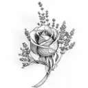 Lavender Sprig and Rose with stem tattoo design idea