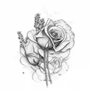 Lavender Sprig and Rose with stem tattoo design idea