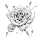 Lavender Sprig and Rose with stem tattoo design idea