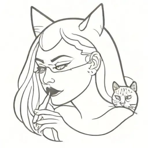 black cat bites blonde woman  tattoo design idea