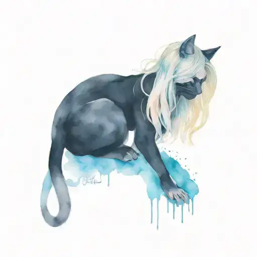 black cat bites blonde woman  tattoo design idea