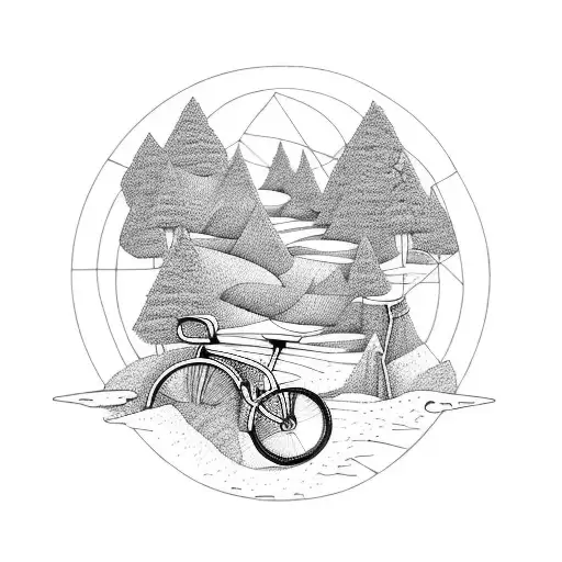 Landscape With Bicycle Parts tattoo design idea