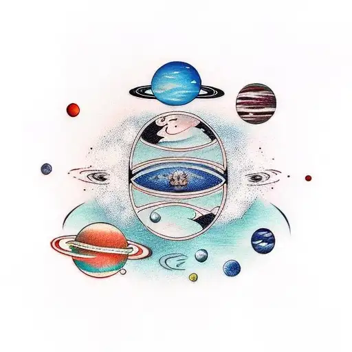 space planets  and ocean creatures  tattoo design idea