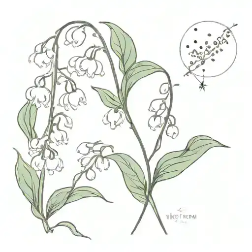 Fine line Lily of the valley with Virgo and Gemini constellation  tattoo design idea