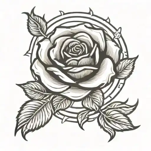 easy rose light line with sun shining sun tattoo design idea