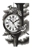 Clock with 10:21 PM as main focus. With a small cardinal and a small CN tower tattoo design idea