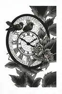 Clock with 10:21 PM as main focus. With a small cardinal and a small CN tower tattoo design idea