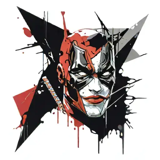 slices of different faces including deadpool, the joker, and the flash  tattoo design idea