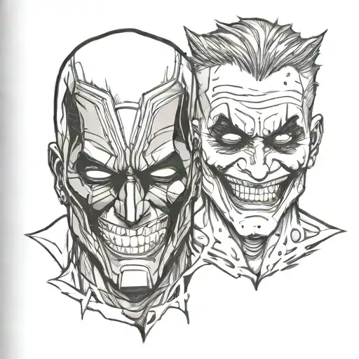 deadpool and the joker face split vertically so half tattoo design idea