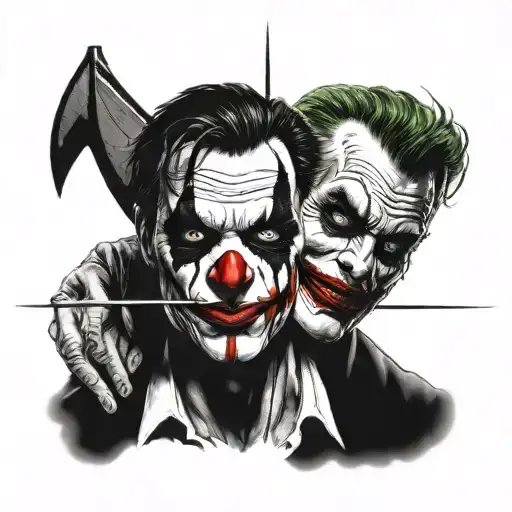 dead pool and the joker face split vertically so half tattoo design idea
