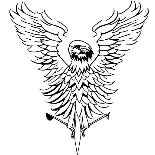 Eagle spread wings with swords tattoo design idea