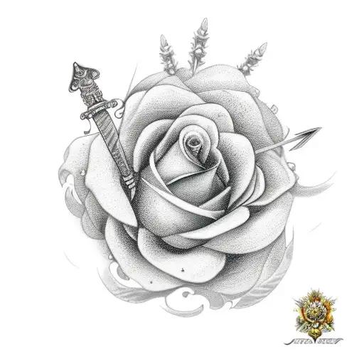 long sword with flowers around it tattoo design idea