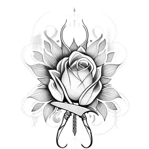 long sword with flowers around it tattoo design idea