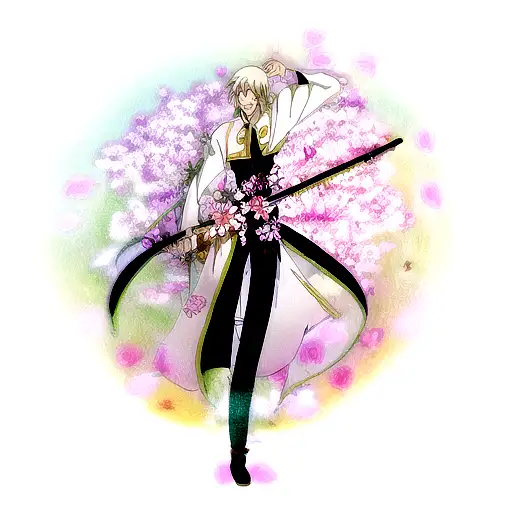 long sword with flowers around it tattoo design idea