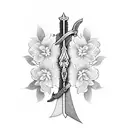 long sword with flowers around it tattoo design idea