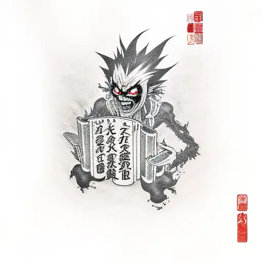 ryuk eating a read apple tattoo design idea
