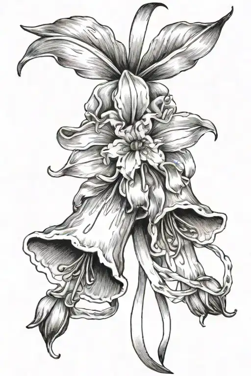 ribbon and bluebell flower design tattoo design idea