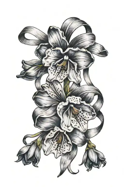 ribbon with bluebell flower design tattoo design idea