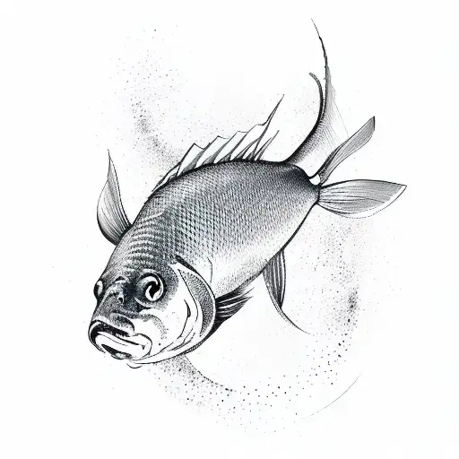 A sketch-style illustration of a carp fish gracefully gliding through gentle waves tattoo design idea