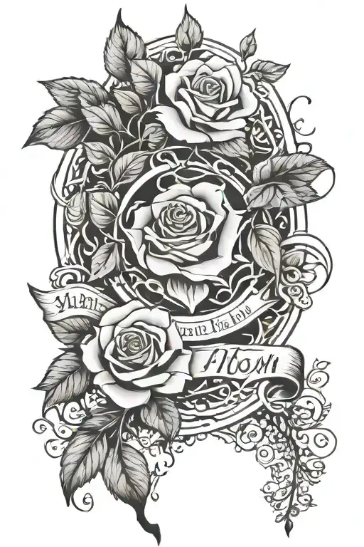 rose saying mom written and dad with a tree of life and the infinite symbol  tattoo design idea