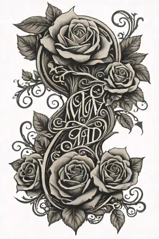  mom and dad written with a tree of life and the infinite symbol and a rose  tattoo design idea