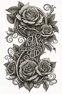  mom and dad written with a tree of life and the infinite symbol and a rose  tattoo design idea