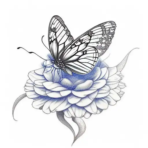 A surreal tattoo of a butterfly emerging from a blooming flower, representing the beauty of growth tattoo design idea