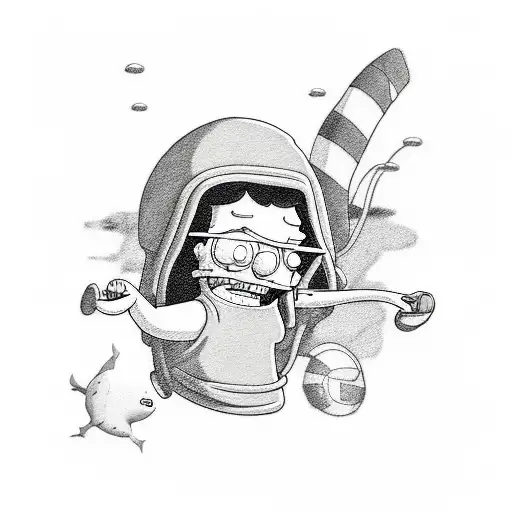 A tattoo featuring the main characters from Bob's Burgers in a marine-themed setting tattoo design idea
