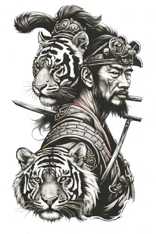 samurai and tiger head tattoo design idea