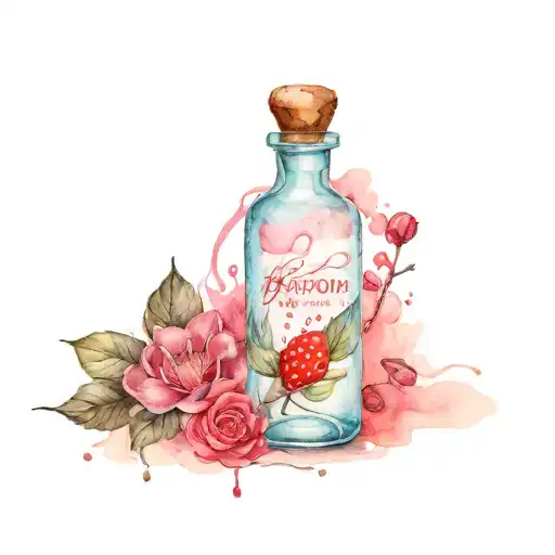 bottle with red poison water tattoo design idea